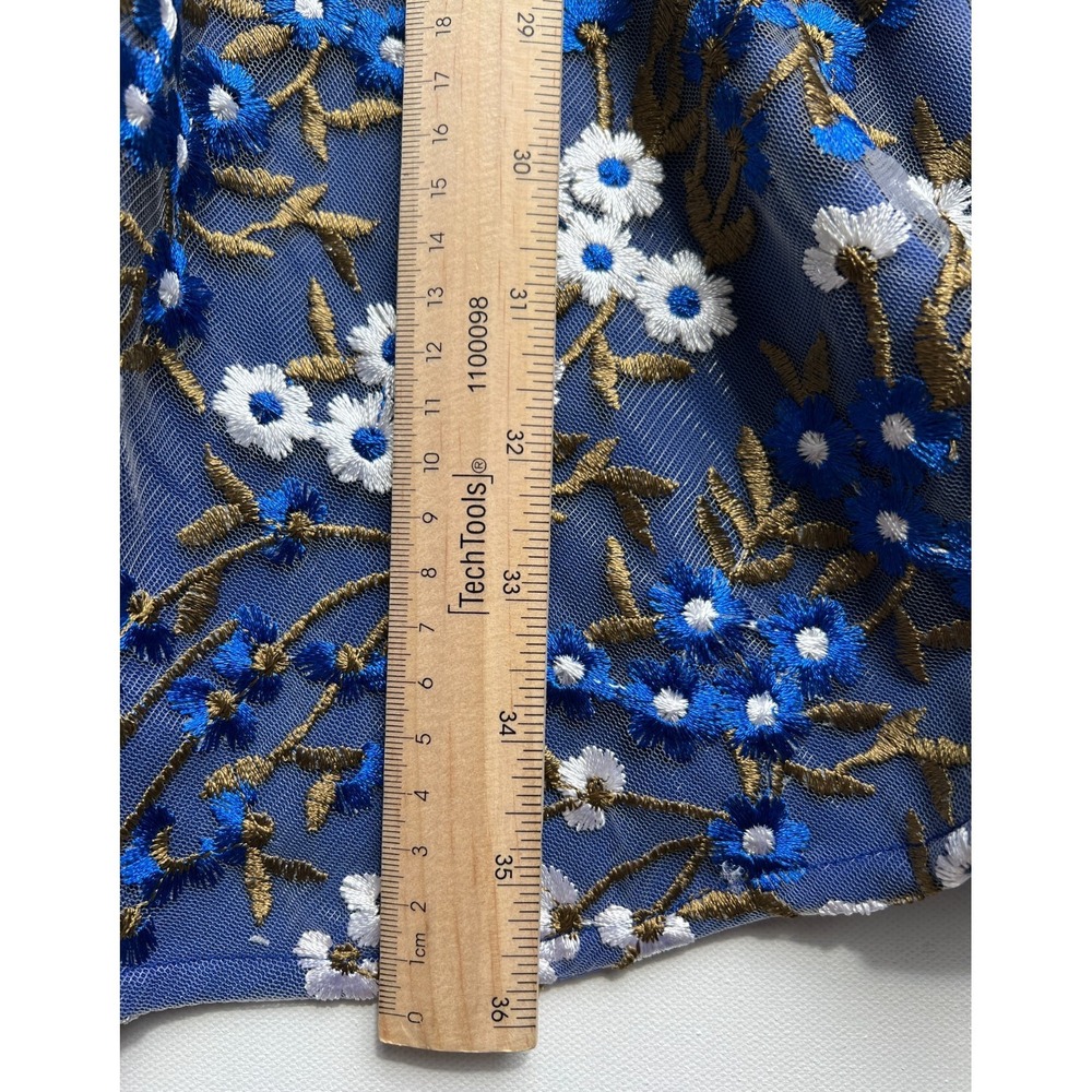 Bronx & Banco Dress Floral Embroidered Mesh Womens M 6 Blue White Fit Flare RARE - Picture 5 of 11